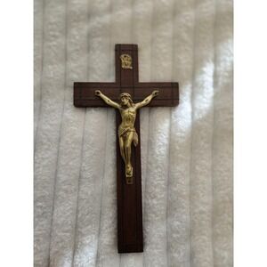 Crucifix Catholic Wood & Metal Cross INRI Jesus Wall Hanging 11.5x6.25" Religio